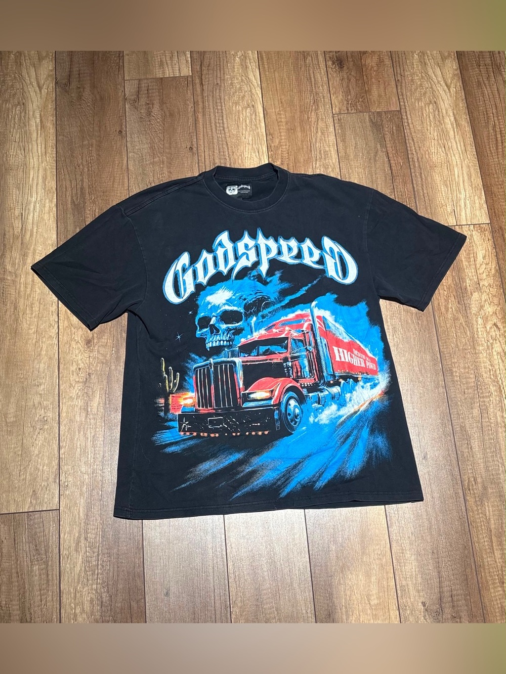 Godspeed Skull Truck Black Graphic Tee Shirt “Designed By A Higher Power”
